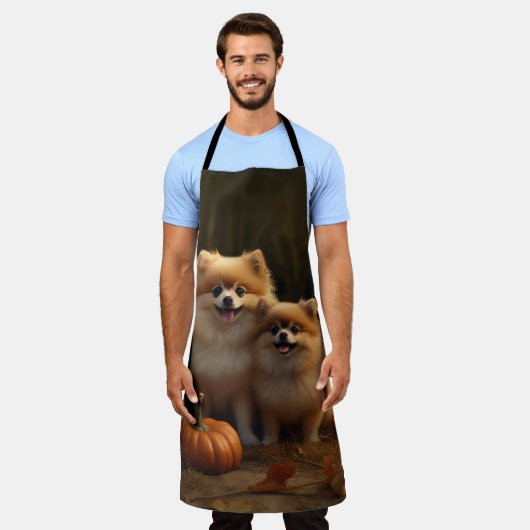 Spitz Welpe Herbst Kürbis Schürze (Getragen)
