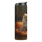 Spitz Welpe Herbst Kürbis Thermosbecher (Nach links gedreht)