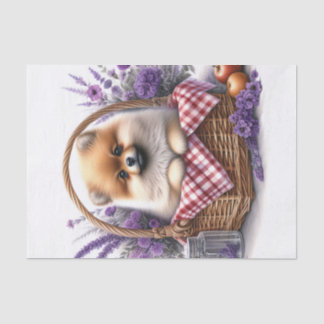 Spitz Welpe Hund Aquarell Blumendekoupage Seidenpapier
