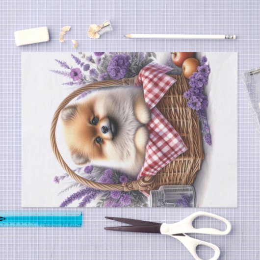 Spitz Welpe Hund Aquarell Blumendekoupage Seidenpapier (Handwerk)