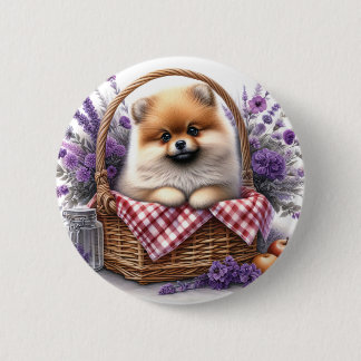 Spitz Welpe Hund Wasserfarbe Wildblume Picnic Button