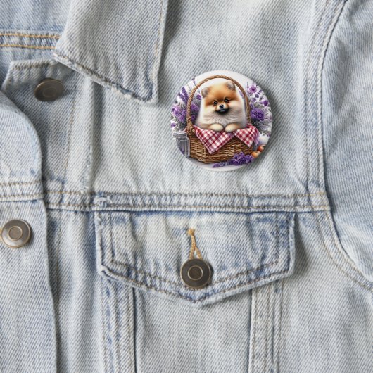 Spitz Welpe Hund Wasserfarbe Wildblume Picnic Button (Beispiel)