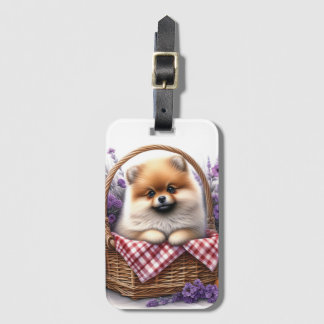 Spitz Welpe Hund Wasserfarbe Wildblume Picnic Gepäckanhänger