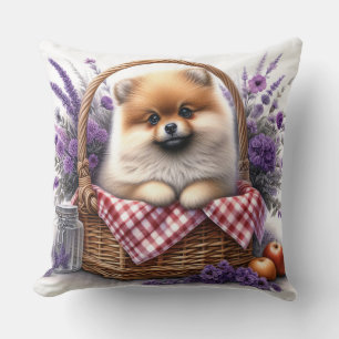 Spitz Welpe Hund Wasserfarbe Wildblume Picnic Kissen
