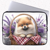 Spitz Welpe Hund Wasserfarbe Wildblume Picnic Laptopschutzhülle