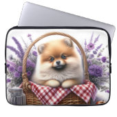 Spitz Welpe Hund Wasserfarbe Wildblume Picnic Laptopschutzhülle (Vorderseite)
