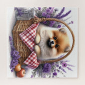 Spitz Welpe Hund Wasserfarbe Wildblume Picnic Puzzle (Horizontal)