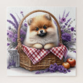 Spitz Welpe Hund Wasserfarbe Wildblume Picnic Puzzle (Vertikal)