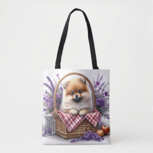 Spitz Welpe Hund Wasserfarbe Wildblume Picnic Tasche