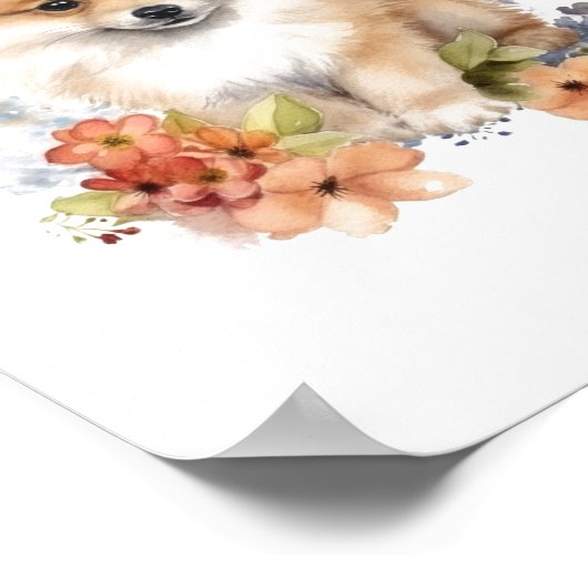 Spitz Welpe Pet Wasserfarbe Blume Poster (Ecke)