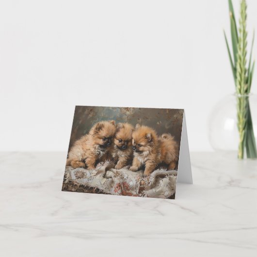 Spitz Welpe Trio Vintag Blank Karte (Vorderseite)