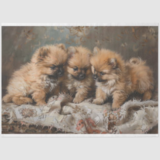 Spitz Welpe Trio Vintage Entdeckung Seidenpapier
