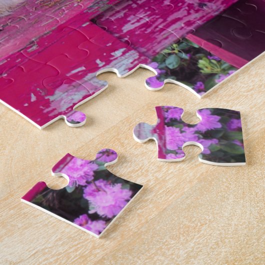 Spitz Welpen Hund auf der Hütte Garden Bench Puzzle (Seite)