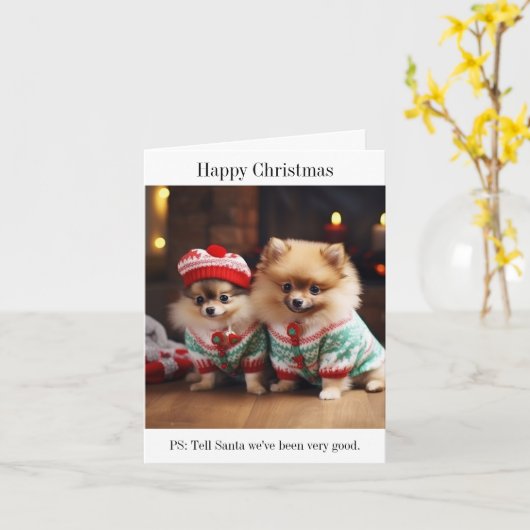 Spitz Welpen Weihnachtskarte Karte (Gelbe Blume)