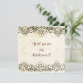 Spitze auf Leinwand sind Sie meine Brautjungfer Einladung (Stehend Vorderseite)