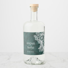 Spitze auf Smaragdgrüne Imitate Velvet Wedding Alkoholflaschenetikett