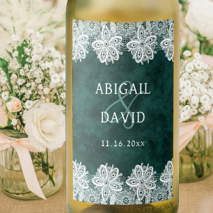 Spitze auf Smaragdgrüne Imitate Velvet Wedding Min Weinetikett