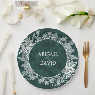 Spitze auf Smaragdgrüne Imitate Velvet Wedding Pappteller