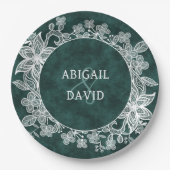 Spitze auf Smaragdgrüne Imitate Velvet Wedding Pappteller (Vorderseite)