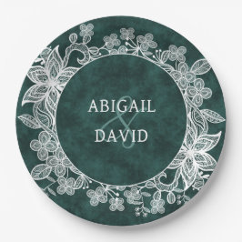 Spitze auf Smaragdgrüne Imitate Velvet Wedding Pappteller