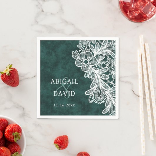 Spitze auf Smaragdgrüne Imitate Velvet Wedding Serviette (Beispiel)