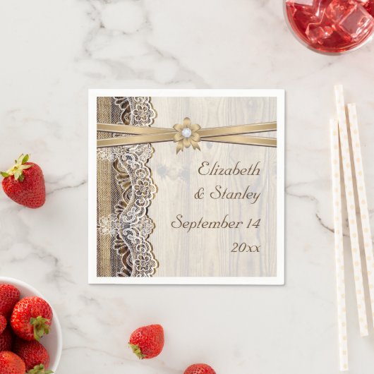 Spitze, Band-Blume auf Holzhochzeit Serviette (Beispiel)