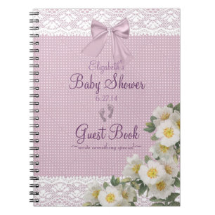 Spitze-Bild-Lavendel-Bogen-Babyparty-Gast-Buch Notizblock