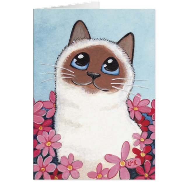 Spitze Birman Katze u. Blumen - Katzen-Kunst-leere (Vorne)