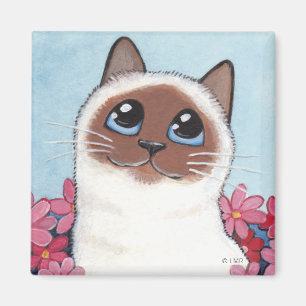 Spitze Birman Katze u. Blumen - Magnet