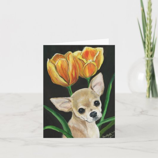 "Spitze, die durch die Tulpen" Chihuahua Notecard Karte (Vorderseite)