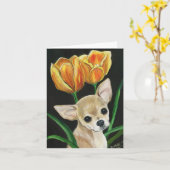"Spitze, die durch die Tulpen" Chihuahua Notecard Karte (Gelbe Blume)
