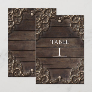 Spitze & dunkle Holz Vintage Western-Tischnummer Einladung