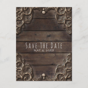 Spitze & dunkles Holz rustikale Vintage-Hochzeit S Ankündigungspostkarte