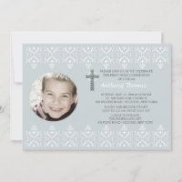 Spitze fasst blaue religiöse Foto-Einladung ein