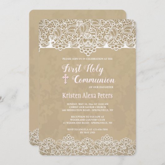 Spitze fasst Kommunions-Einladung ein Einladung (Vorne/Hinten)