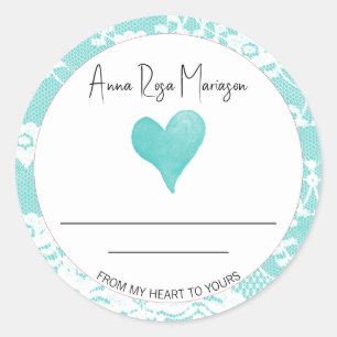 *~* Spitze hausgemachte AP30 AQUAMARIN Heart Gener Runder Aufkleber
