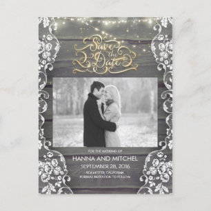 Spitze-hölzerne Schnur beleuchtet rustikales Foto Ankündigungspostkarte