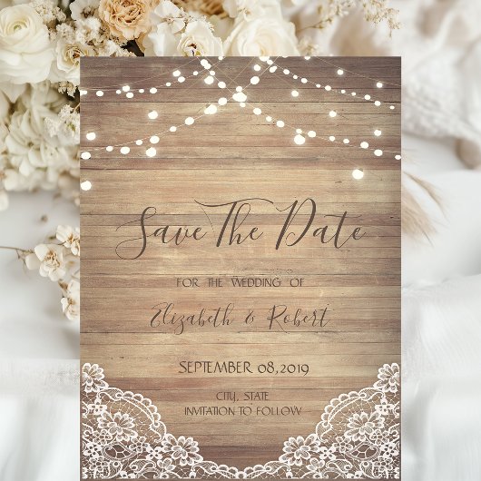 Spitze, Holzstruktur, Streichleuchten Save the Dat Date