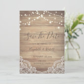 Spitze, Holzstruktur, Streichleuchten Save the Dat Date (Stehend Vorderseite)