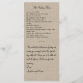 Spitze in Schwarz auf Jute-Hochzeitsprogramm Programm (Rückseite)