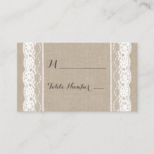 Spitze in Weiß auf Burlap-Platzkarte Platzkarte (Vorderseite)