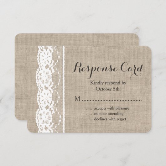 Spitze in Weiß auf Burlap UAWG 2 RSVP Karte (Vorne/Hinten)