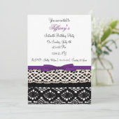 Spitze lila Damast 16 . Geburtstag Party Einladung (Stehend Vorderseite)