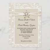 Spitze mit Beige-Band-Hochzeit Einladung (Vorne/Hinten)