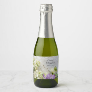 Spitze mit lila und weißen Blume Schaumweinetikett