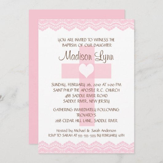 Spitze-QuerBaby-Taufe Inviation Einladung (Vorne/Hinten)