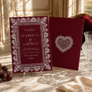 Spitze Tiefrot Old Money Hochzeit Einladung