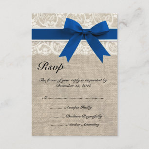 Spitze u. königliches blaues Band und Leinwand RSVP Karte