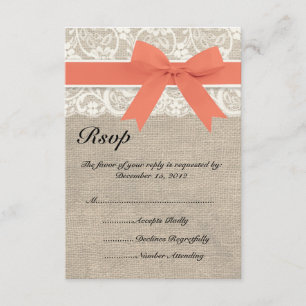 Spitze u. Korallen-Band-und Leinwand-Hochzeit UAWG RSVP Karte