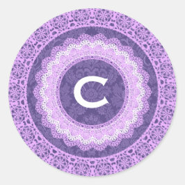 Spitze und benutzerdefinierte Monogramm V16 LILA 4 Runder Aufkleber